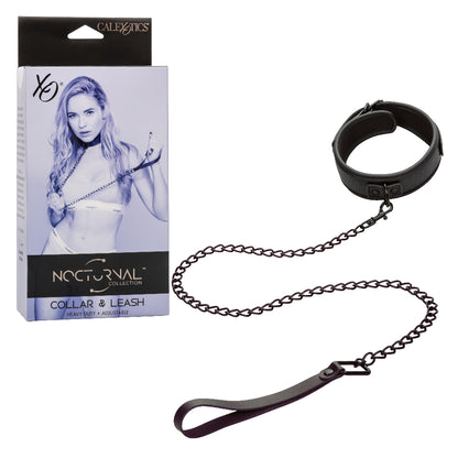 CalExotics Nocturnal Collection Collar and Leash - Adjustable Black Set