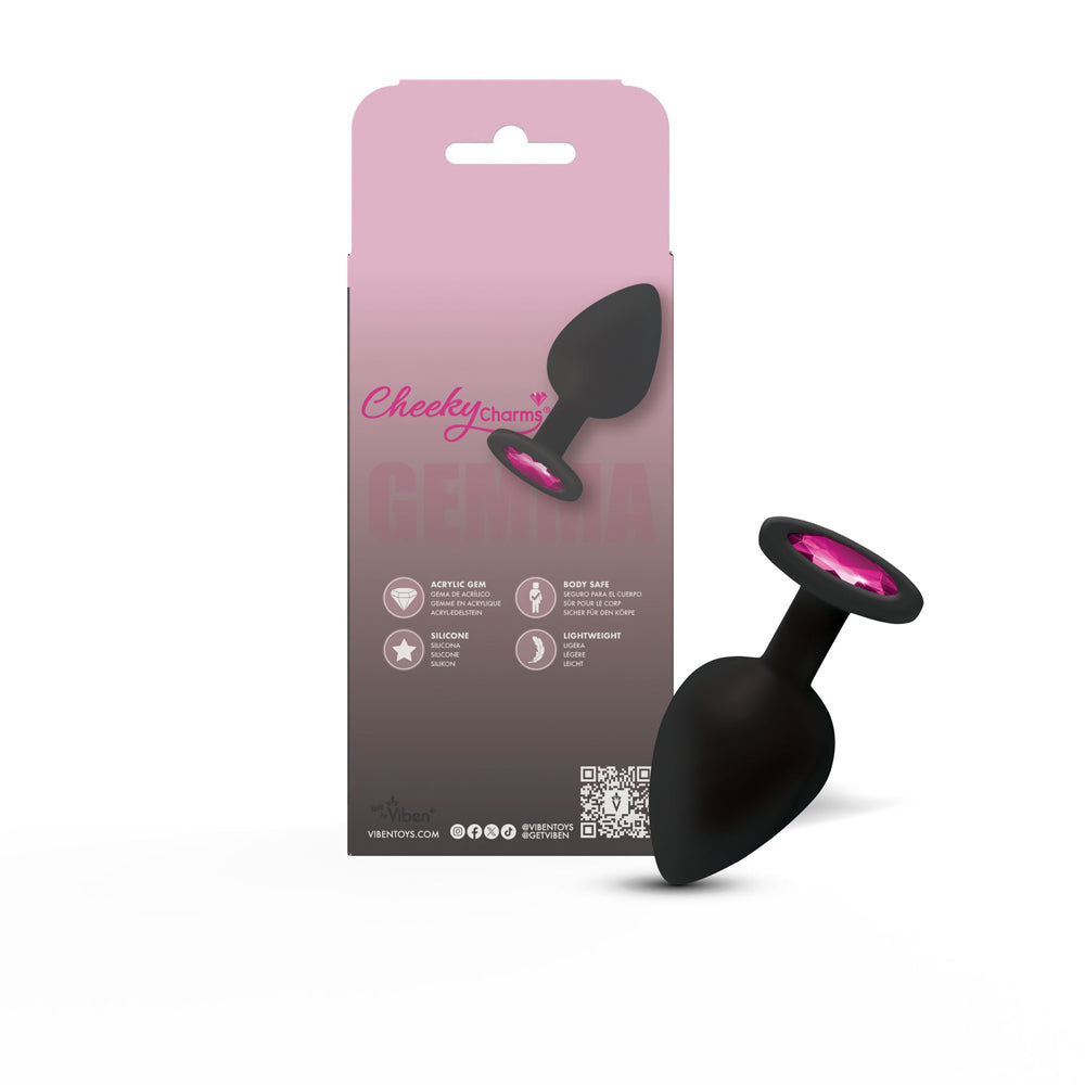 Cheeky Charms Gemma Pink Gem Black Silicone Plug - Large, Tapered Anal Plug