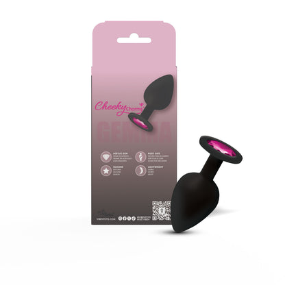Cheeky Charms Gemma Pink Gem Black Silicone Plug - Large, Tapered Anal Plug