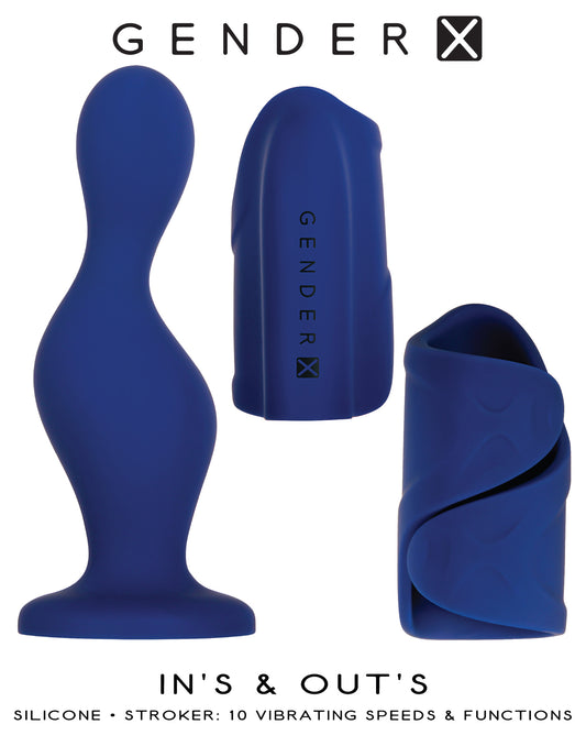 iN's and Out's Silicone Dildo and Vibrating Stroker Combo – Blue
