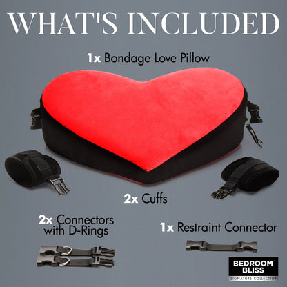 Bondage Love Pillow - Heart-Shaped Positioning Pillow with Clips - Black/Red