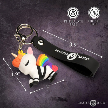 XR Brands Bondage Unicorn Keychain – White with Rainbow Mane