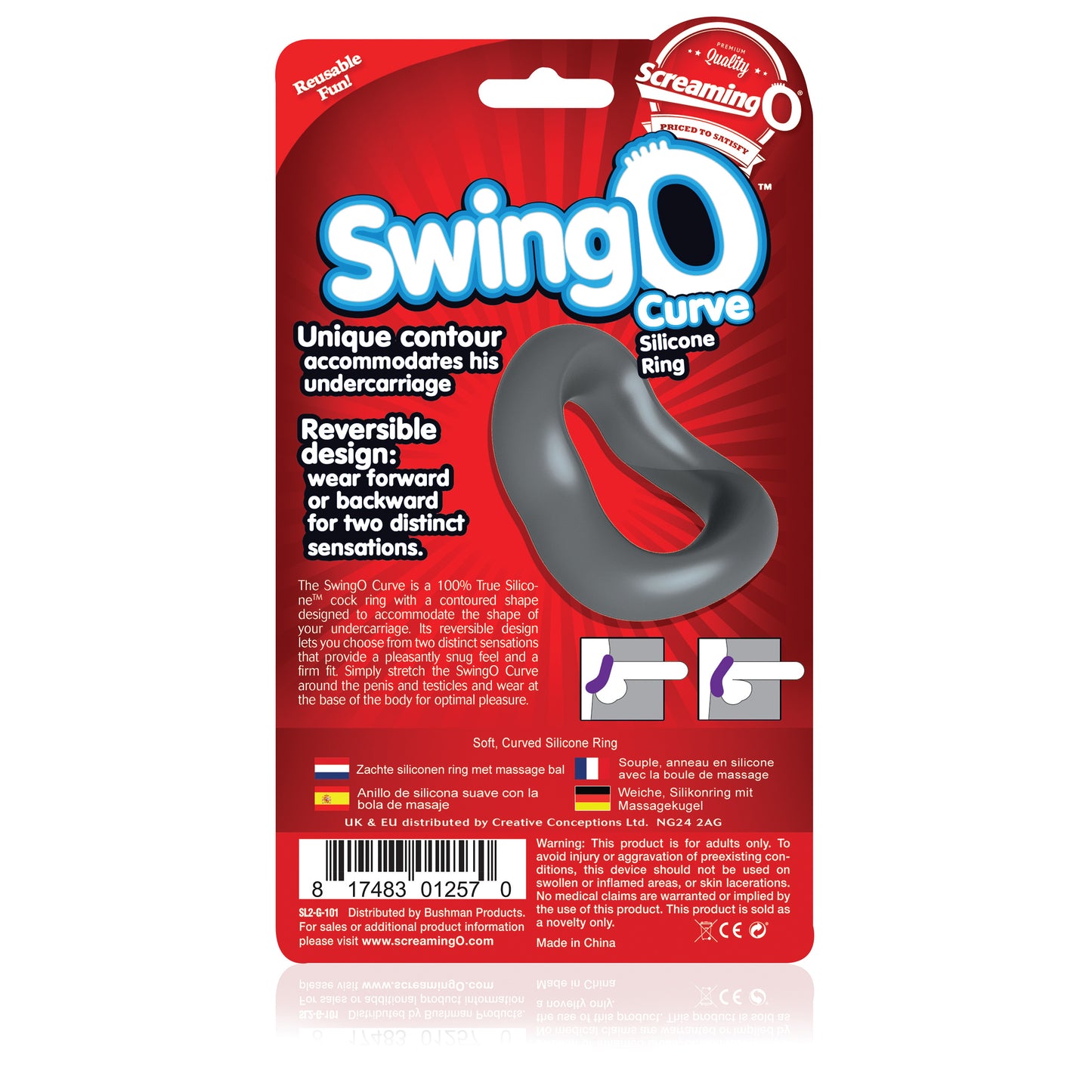 Screaming O SwingO Curve Cock Ring – Gray – Reversible Design