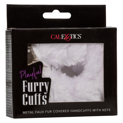 CalExotics Playful Furry Cuffs - Metal Handcuffs with Safety Release - White