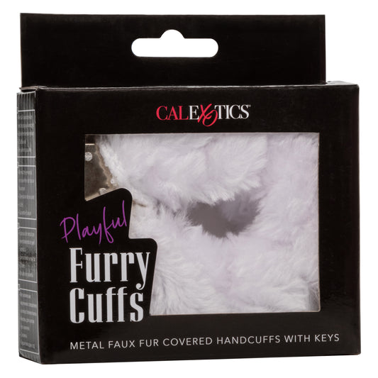 CalExotics Playful Furry Cuffs - Metal Handcuffs with Safety Release - White