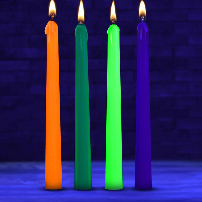 XR Brands Glow Wax UV Blacklight Reactive Drip Candles Set of 4 – Multi-Color