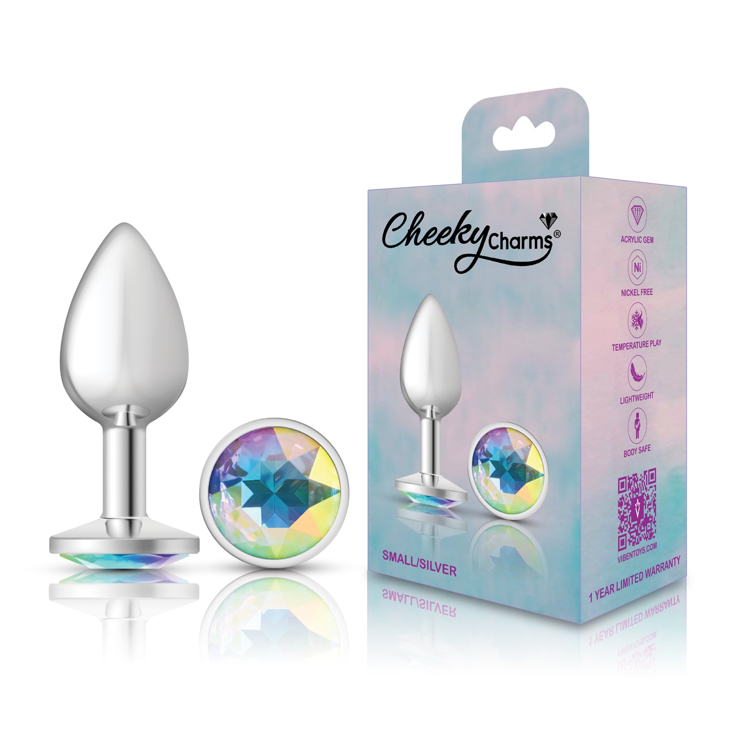 Cheeky Charms Clear Iridescent Round Gem Anal Plug - Small