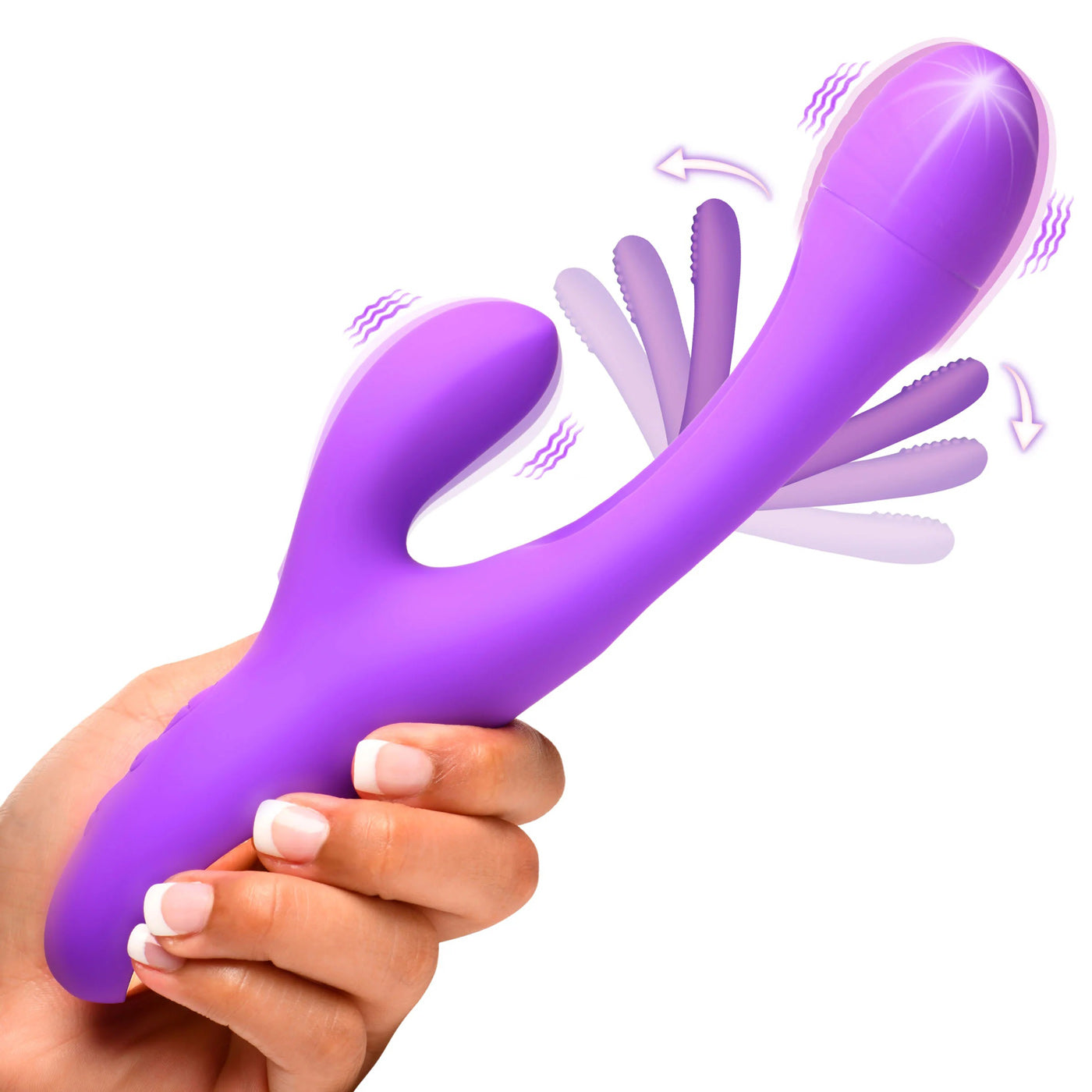 XR Brands Tri-Flick Silicone Rabbit Vibrator with Flicking Action – Purple