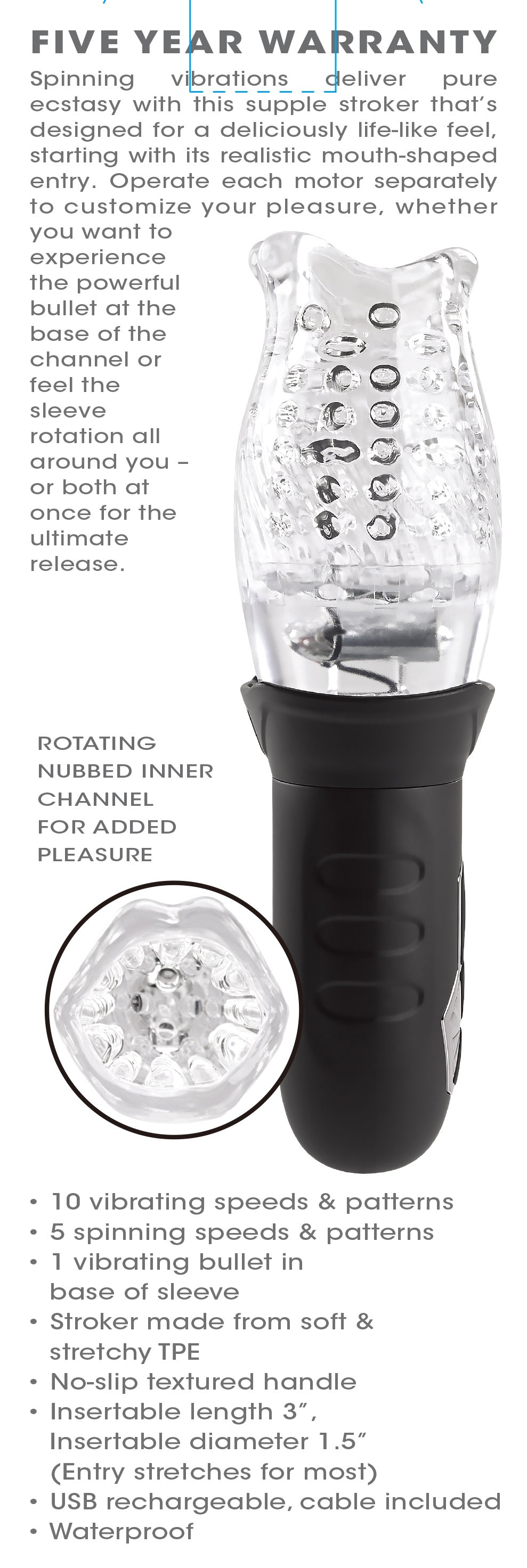 Evolved Novelties Cyclone Rechargeable Spinning Stroker – Clear/Black