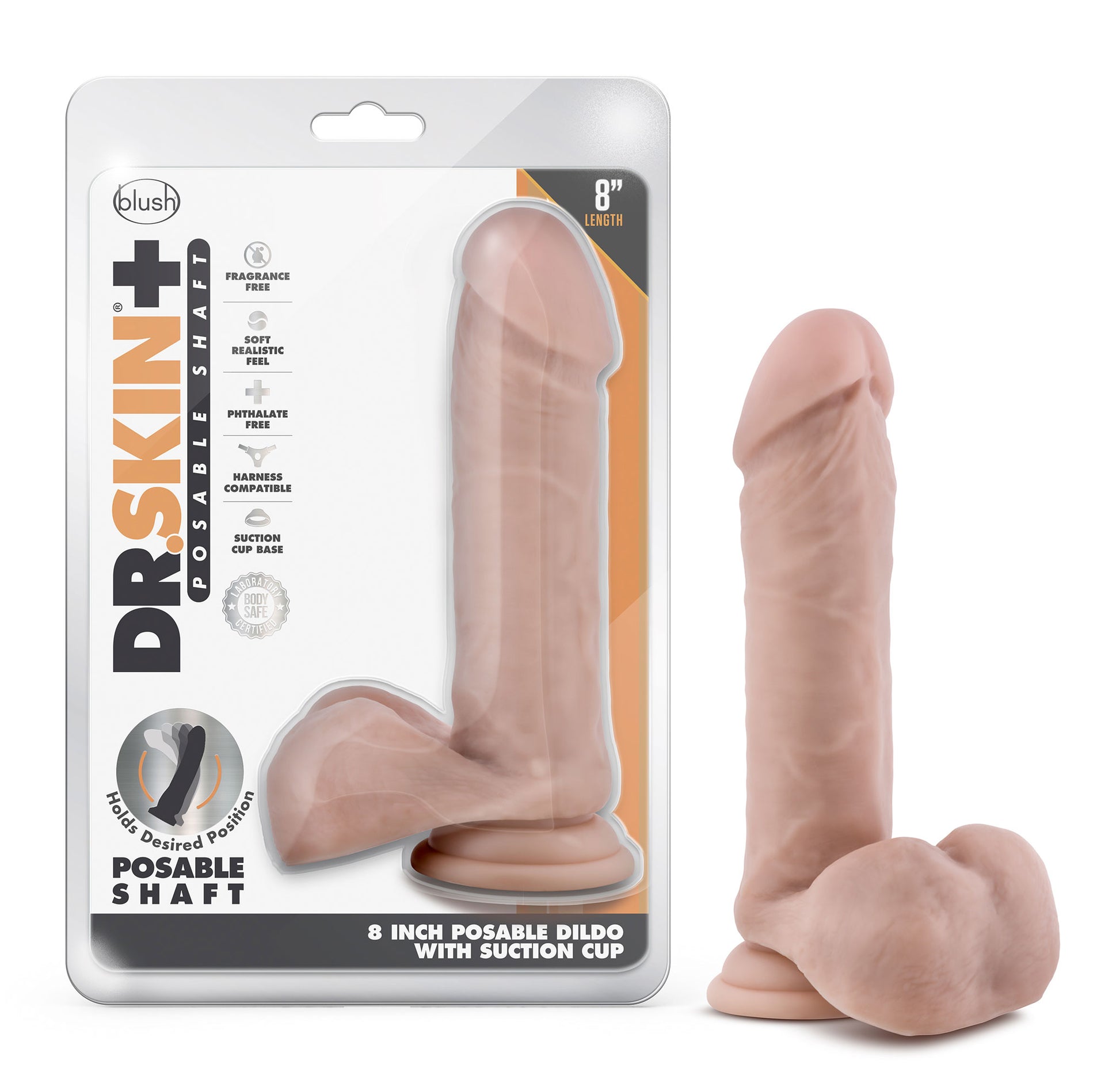 Dr. Skin Plus 8 Inch Posable Dildo with Balls - Vanilla