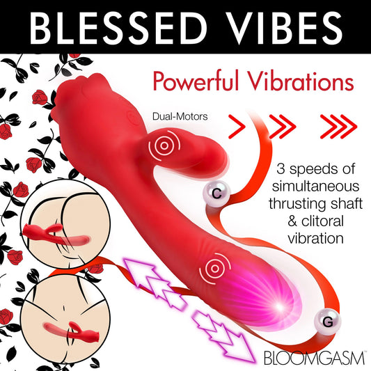 Blooming Bunny Sucking and Thrusting Silicone Rabbit Vibrator - Red