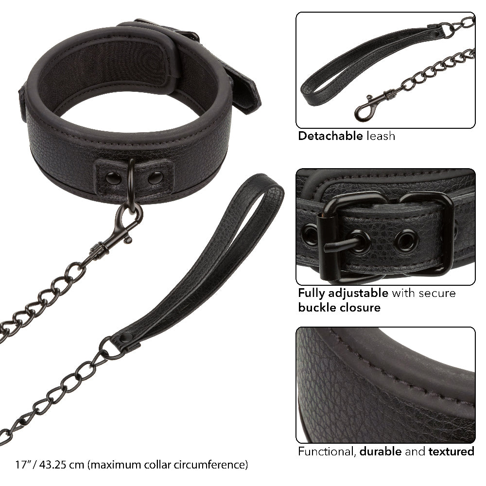 CalExotics Nocturnal Collection Collar and Leash - Adjustable Black Set