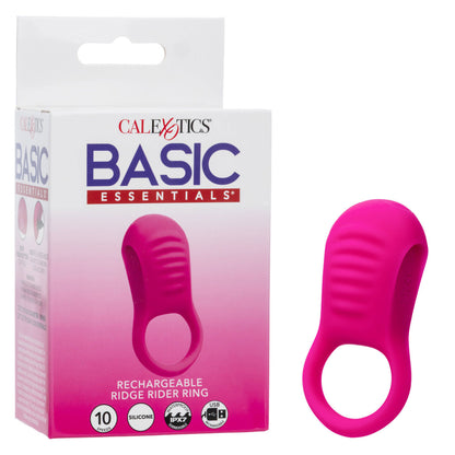 Basic Essentials Rechargeable Ridge Rider Ring - Pink - Couples Enhancer with 10 Vibration Speeds