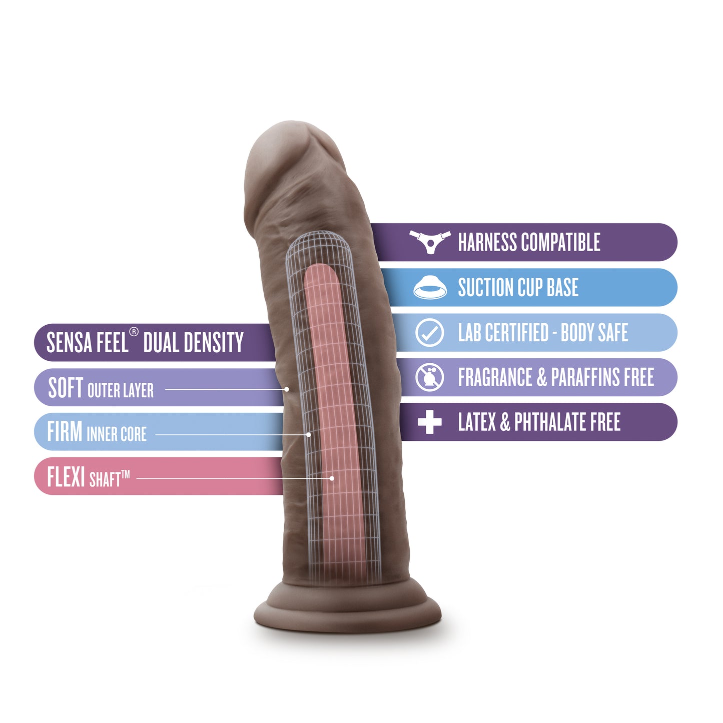 Blush Au Naturel 8 Inch Dildo with Suction Cup - Chocolate