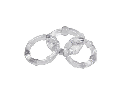 Cloud 9 Novelties Beaded Cockring Combo Pack - Clear - 3 Sizes
