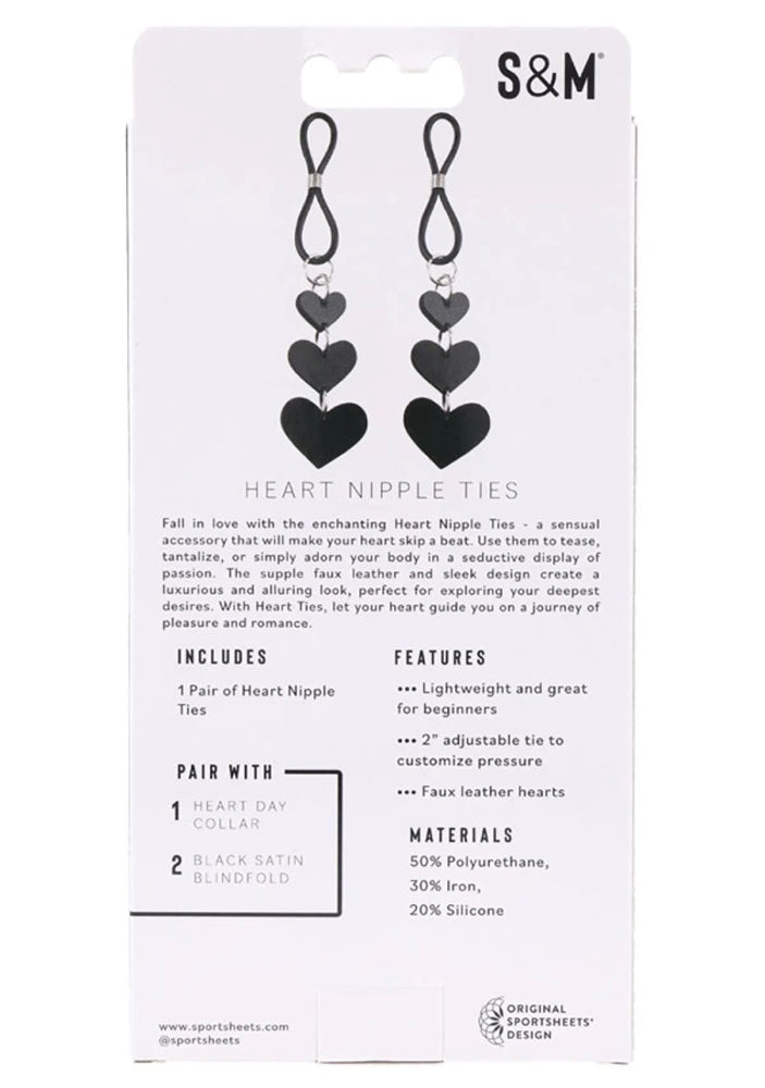 Sportsheets Heart Nipple Ties - Adjustable Faux Leather Ties - Black