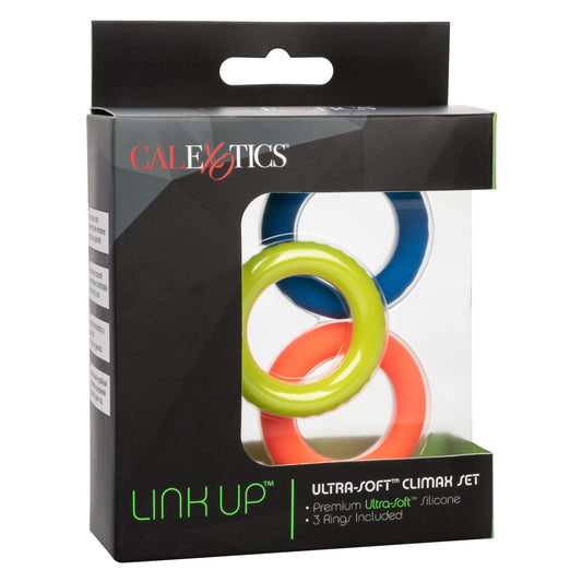CalExotics Link Up Ultra-Soft Climax Set – 3 Textured Cock Rings – Multi