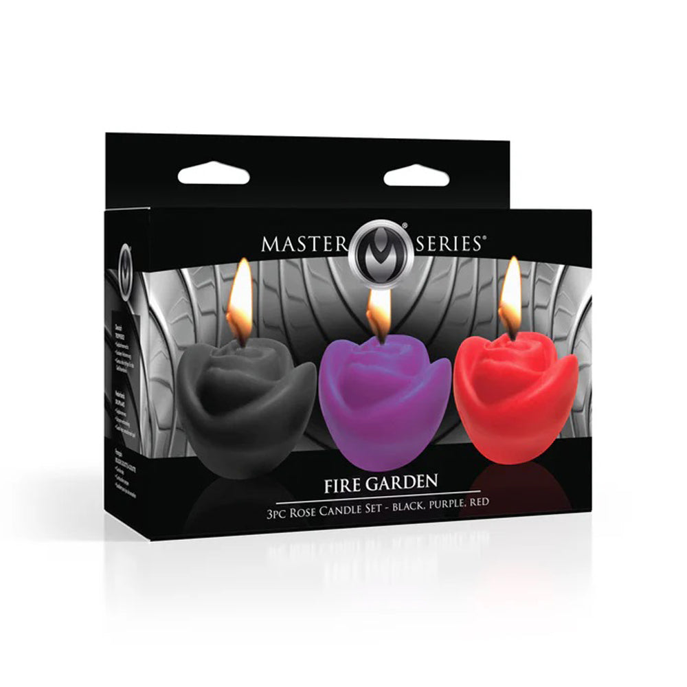 Fire Garden 3pc Rose Candle Set – Black, Purple, Red