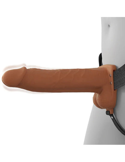 Pipedream Fantasy X-Tensions Elite 8" Vibrating Hollow Silicone Strap-on - Brown