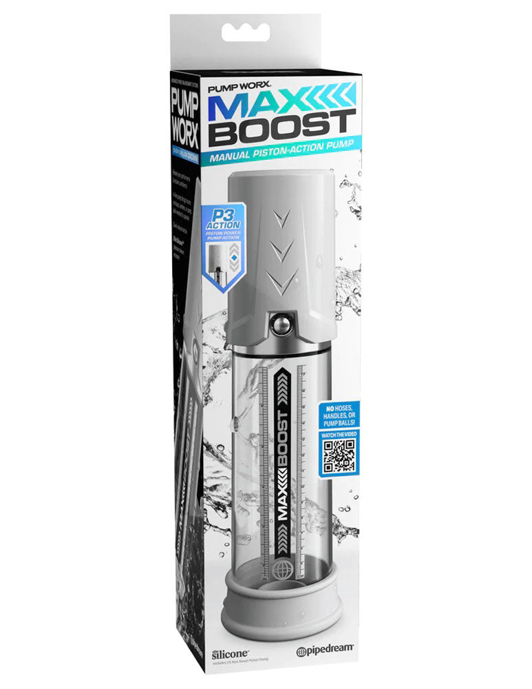 Pipedream Max Boost Penis Pump – Manual Piston-Action Suction Device – White