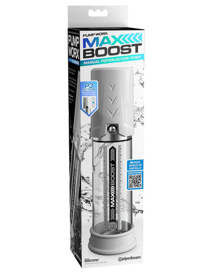 Pipedream Max Boost Penis Pump – Manual Piston-Action Suction Device – White