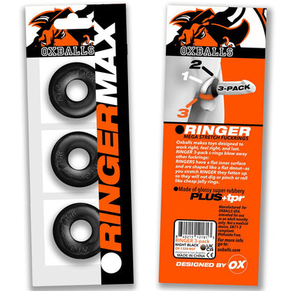 Oxballs Ringer Max 3-Pack - Black Rubber Rings for Enhanced Support