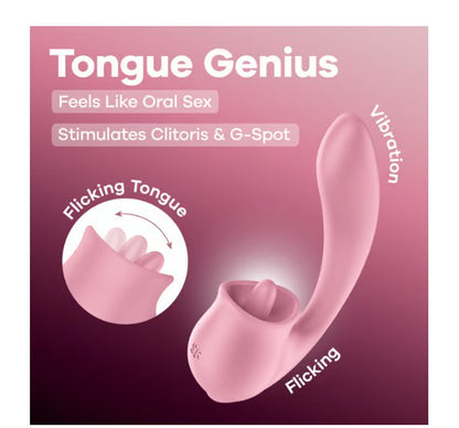 Satisfyer Tongue Genius – Dual-Function Vibrator with 8 Modes – Pink
