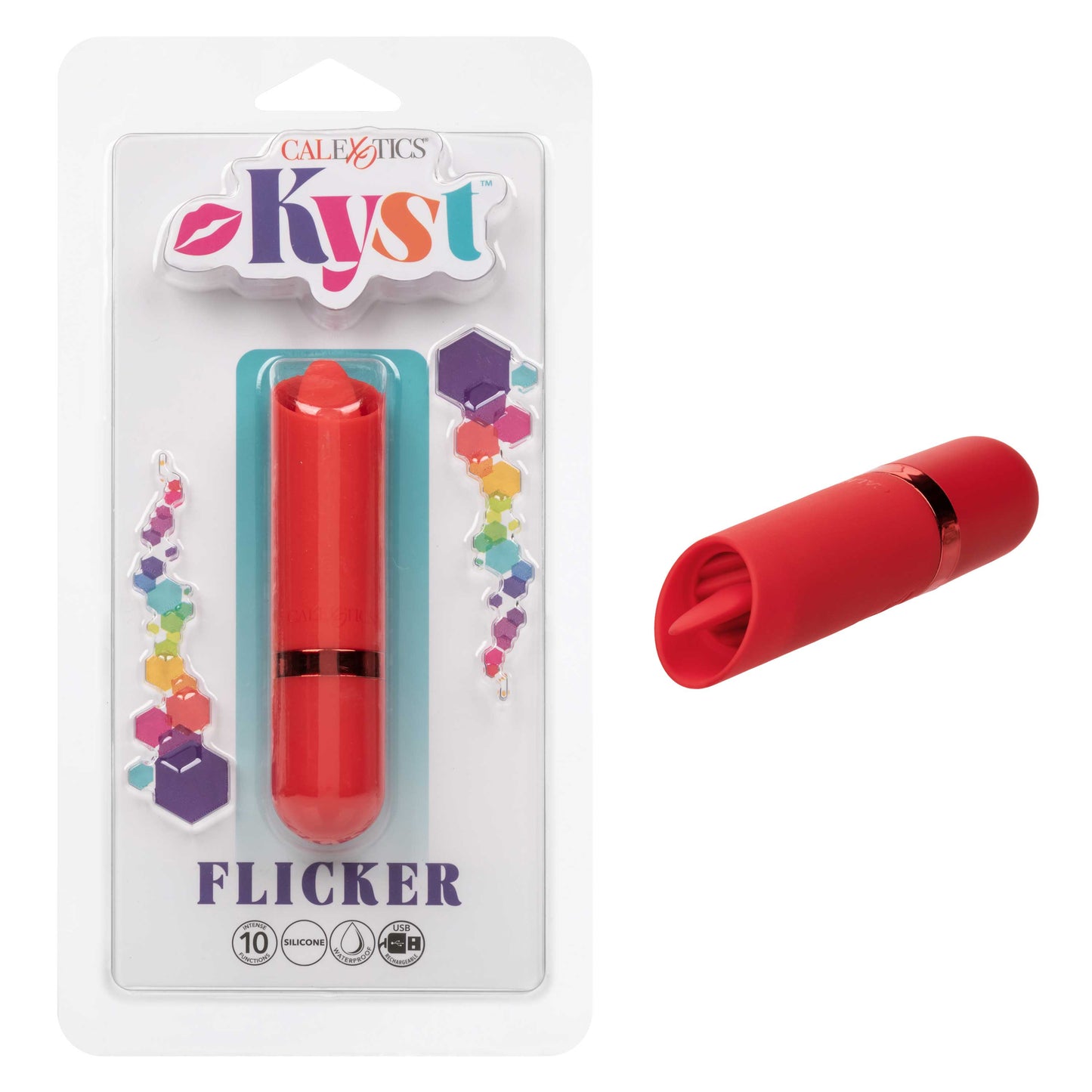 CalExotics Kyst Flicker Mini Massager – Red – 10-Function Rechargeable Silicone Bullet