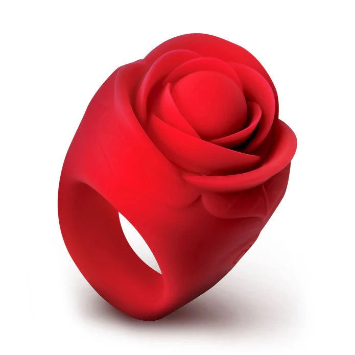 XR Brands Rose Ring Discreet Finger Vibrator – Red – Multi-Speed Vibrating Ring