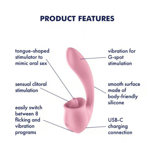 Satisfyer Tongue Genius – Dual-Function Vibrator with 8 Modes – Pink