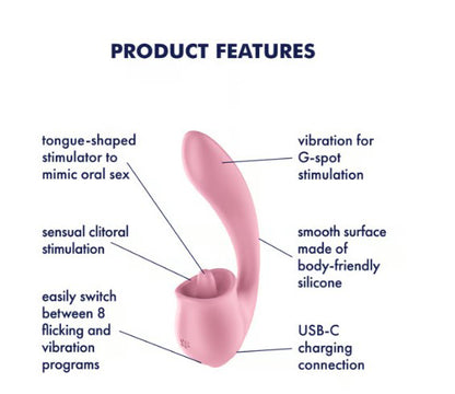 Satisfyer Tongue Genius – Dual-Function Vibrator with 8 Modes – Pink