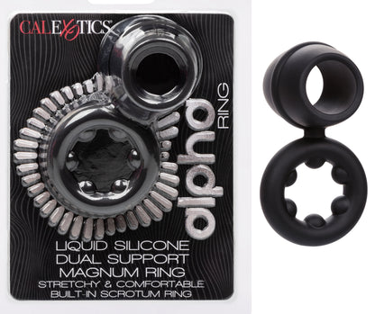 CalExotics Alpha Liquid Silicone Dual Support Magnum Ring – Black