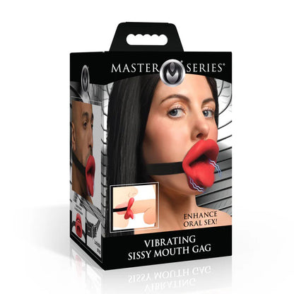 XR Brands Vibrating Sissy Mouth Gag with Teeth Guard – Red