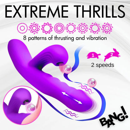 XR Brands Thrusting and Sucking Rabbit Vibrator - Purple - Multi-Function G-Spot and Clit Stimulation