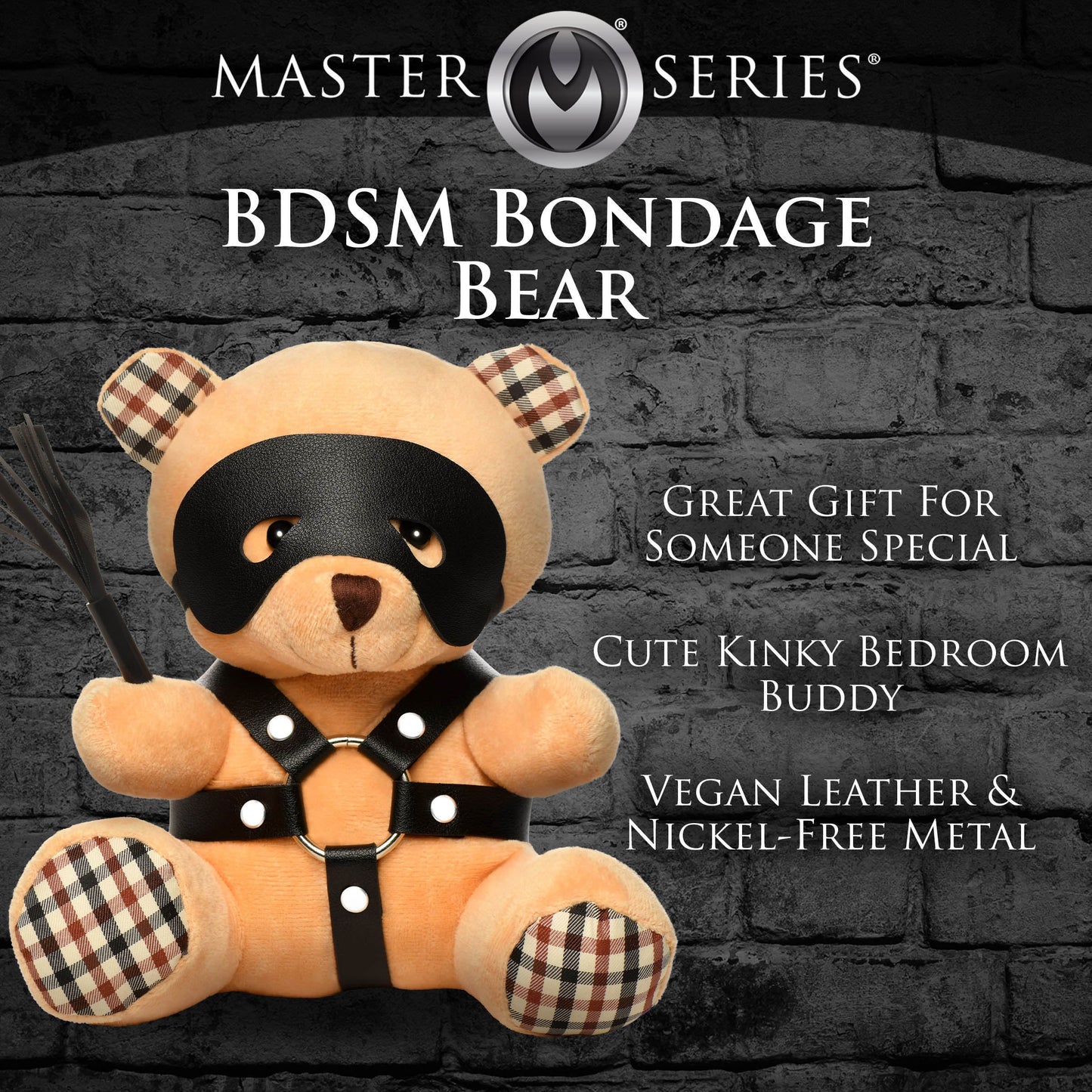 XR Brands BDSM Teddy Bear Plush with Faux Leather Harness – Light Peach