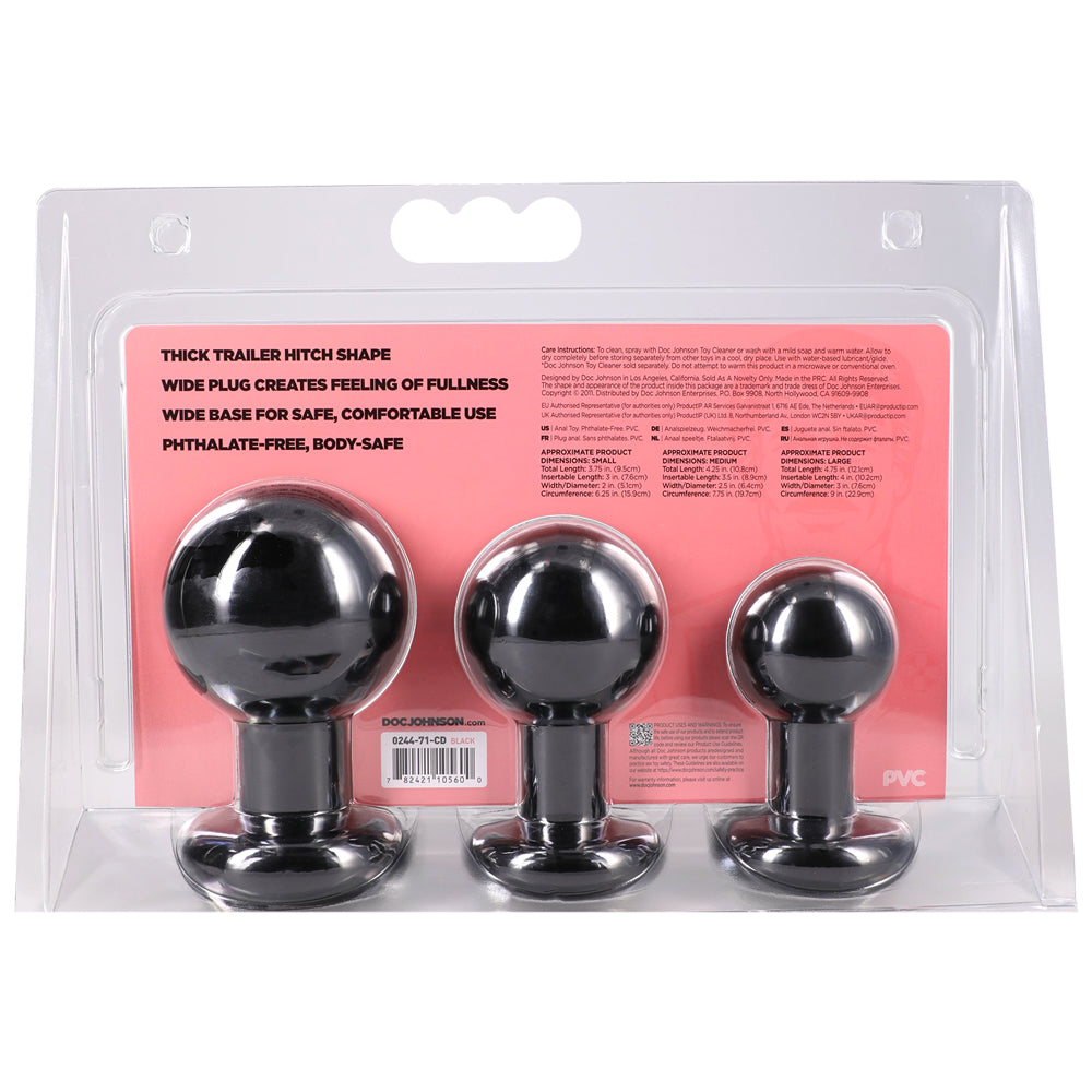 Doc Johnson Round 3-Piece Anal Plug Set, Phthalate-Free, Black