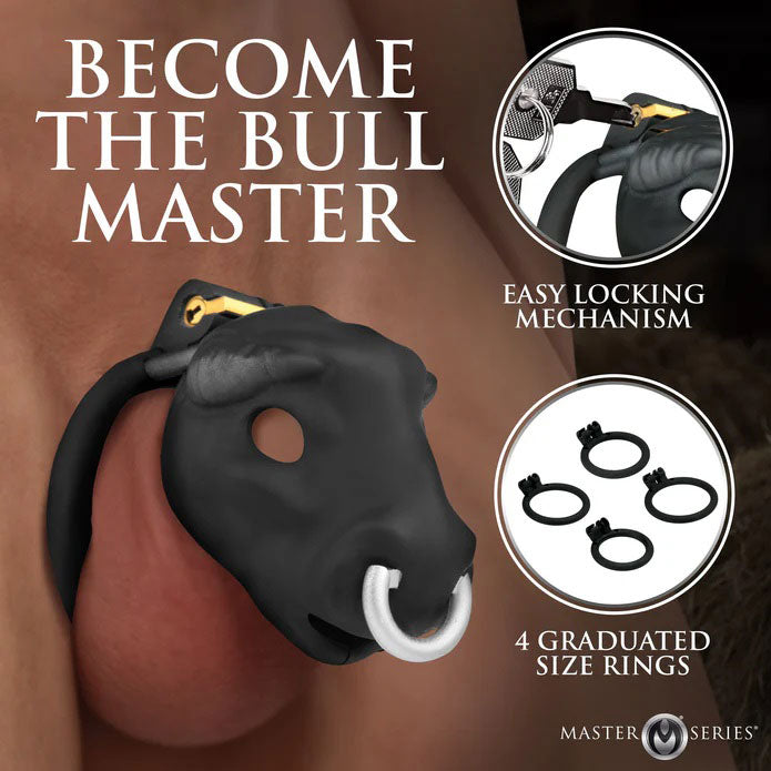 Bull Chastity Cage - Black with Graduated Rings and Cum-Thru Tip