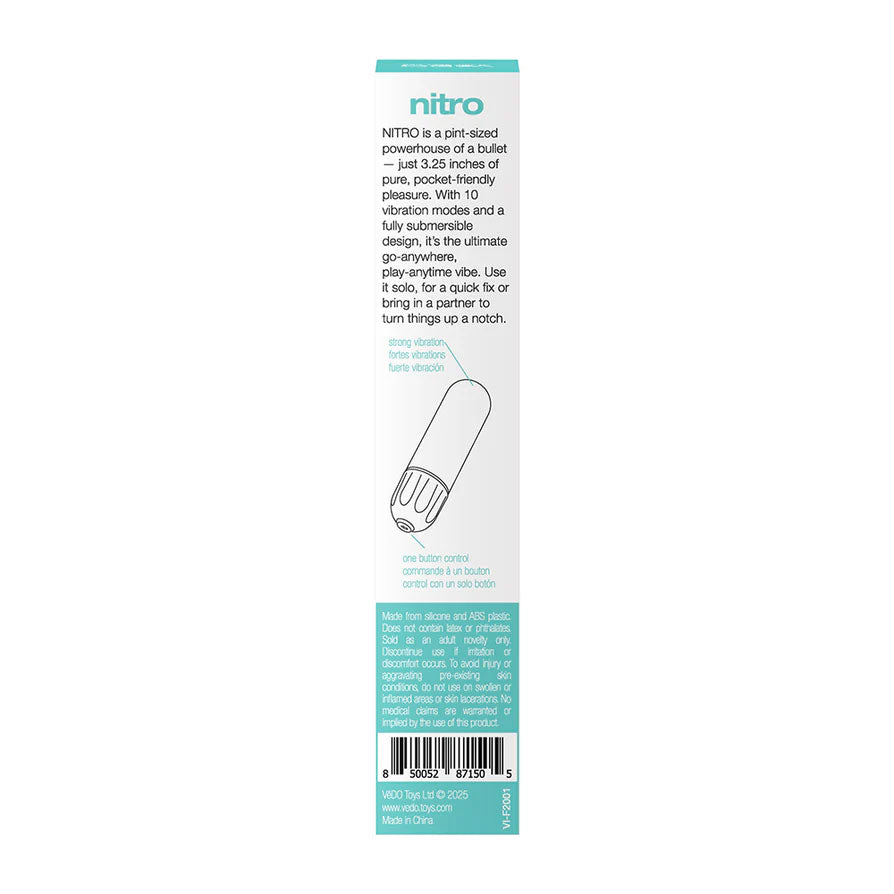 VeDO Nitro Rechargeable Bullet - Multi-Function Waterproof Vibrator - Turquoise