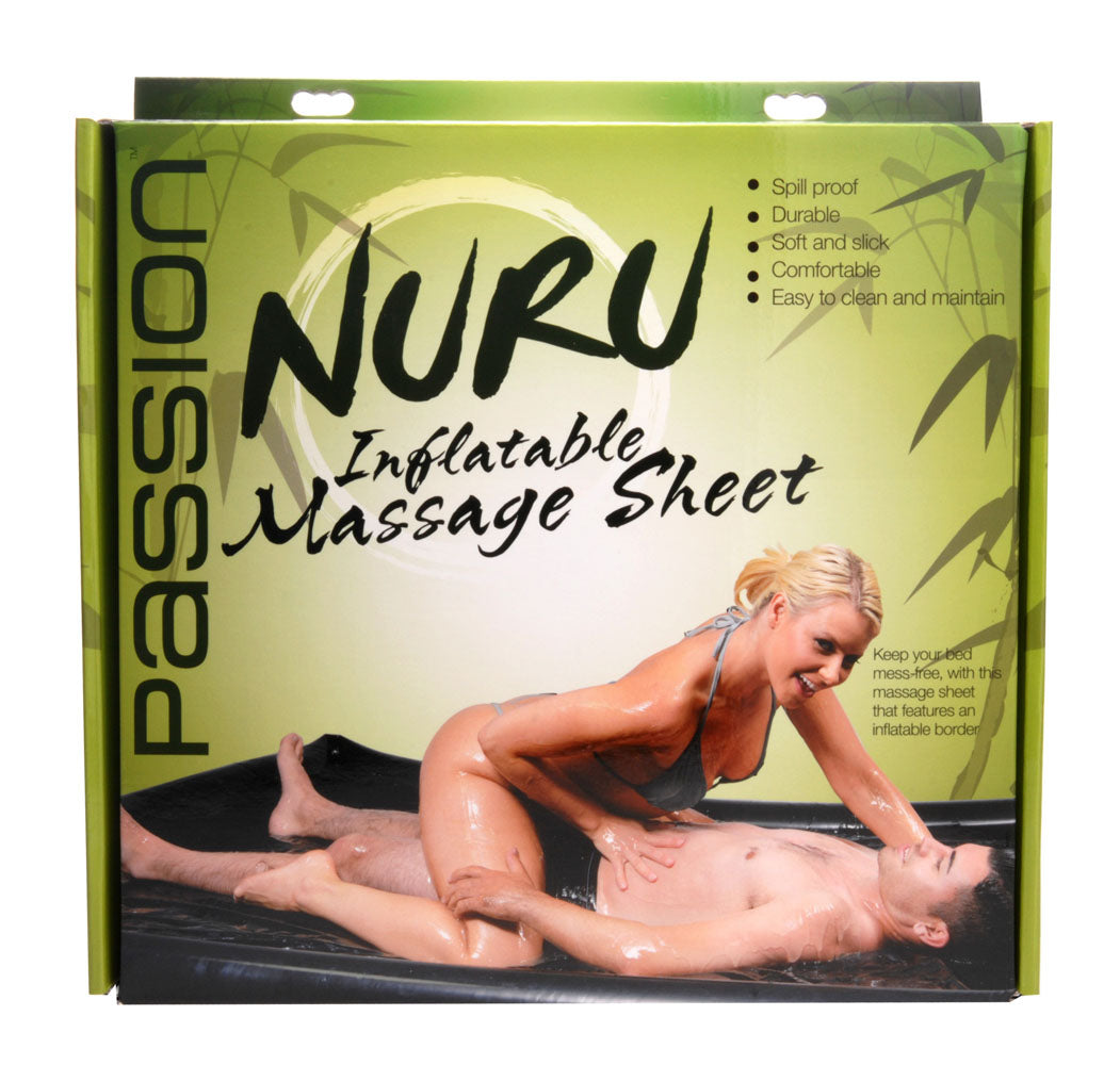 XR Brands Nuru Inflatable Vinyl Massage Sheet – Spill-Proof, Black