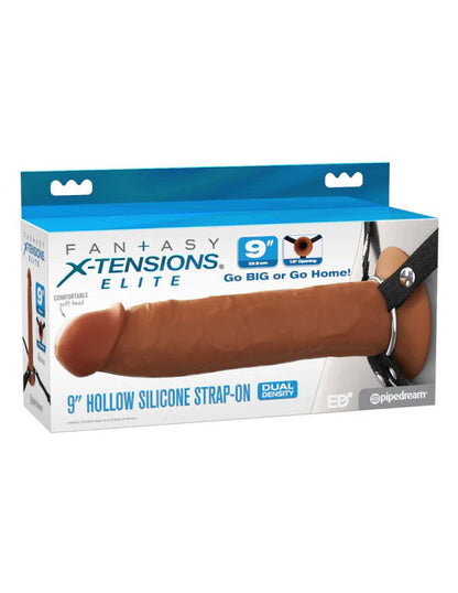 Pipedream Fantasy X-Tensions Elite 9" Silicone Hollow Strap-On - Brown