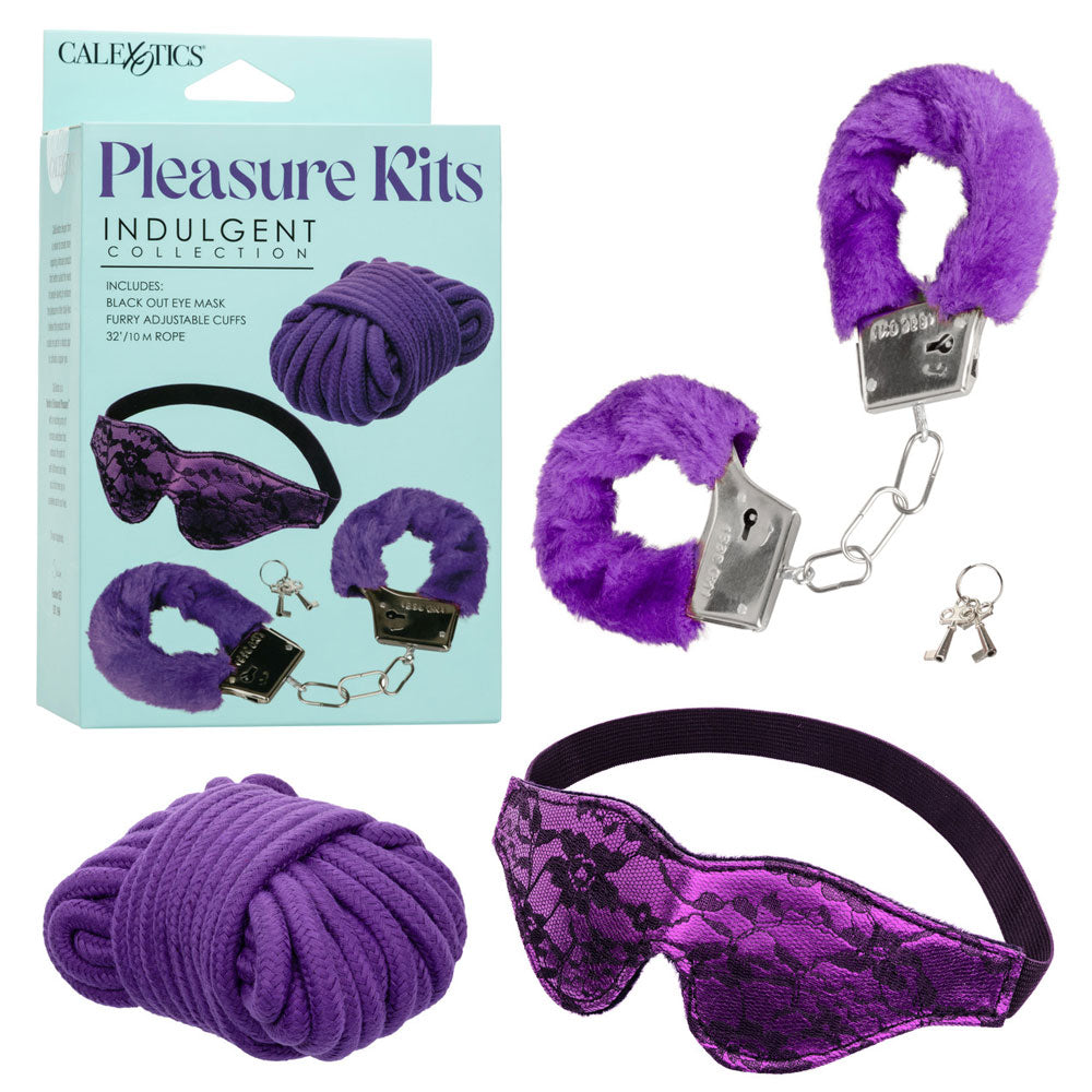 CalExotics Pleasure Kits Indulgent Collection - Soft Cuffs and Eye Mask - Purple