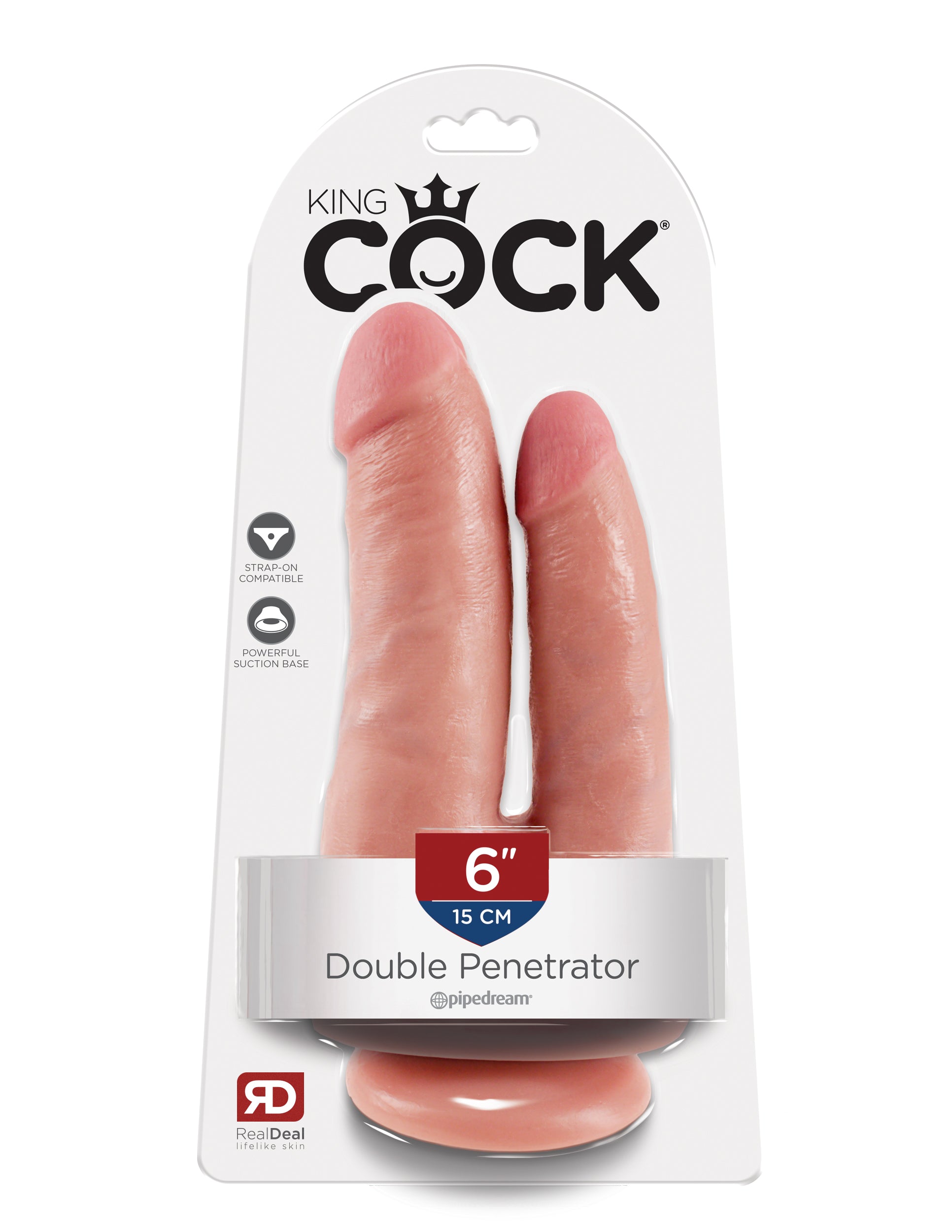 Pipedream King Cock Double Penetrator – Realistic Dildo with Suction Cup – Beige