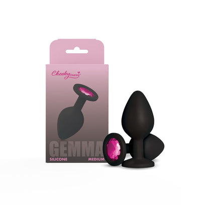 Gemma Pink Gem Black Silicone Anal Plug - Medium - Tapered Design