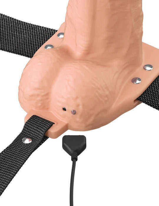 Pipedream Fantasy X-Tensions Elite 8" Vibrating Hollow Silicone Strap-On - Beige