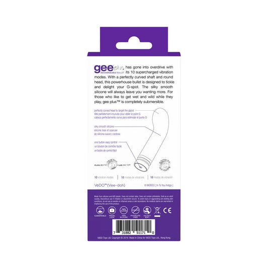 VeDO Gee Plus Rechargeable Mini Vibe - G-Spot Stimulator - Indigo