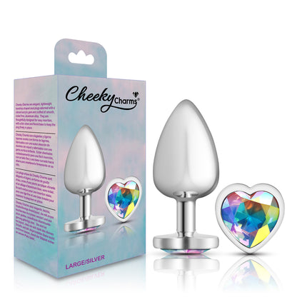 Cheeky Charms Clear Iridescent Heart Gem Large Anal Plug - Silver