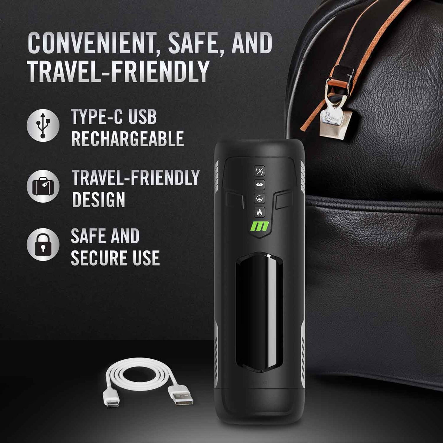 M for Men Master Blaster Automatic Male Masturbator with Vibrating and Warming Features - Black