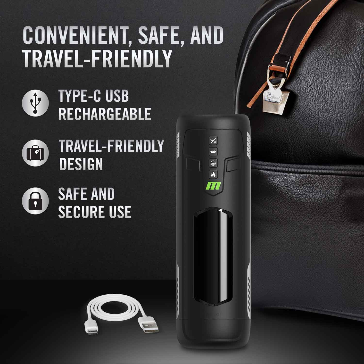M for Men Master Blaster Automatic Male Masturbator with Vibrating and Warming Features - Black