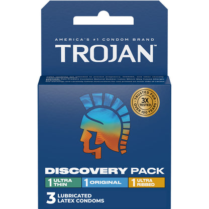 Trojan Discovery Pack – Condom Variety Pack with Original, Ultra Thin, and Ultra Ribbed – 3 Count