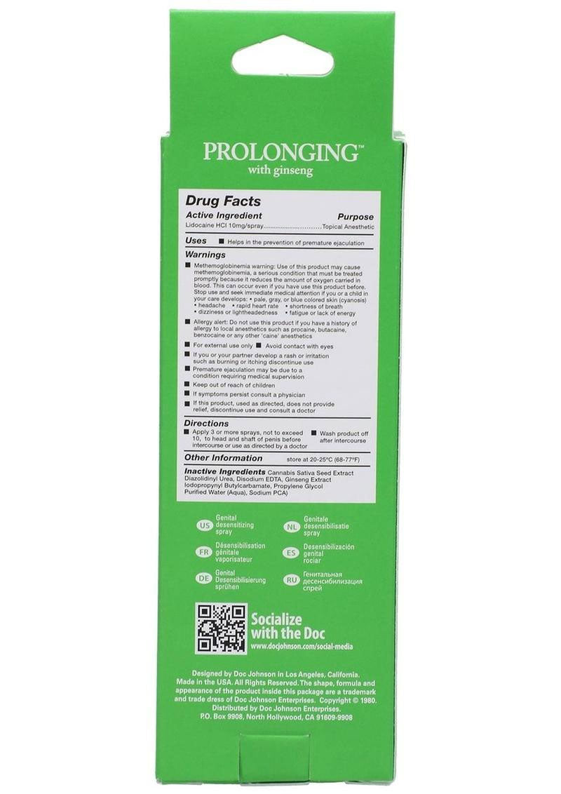 Doc Johnson Proloonging Delay Spray for Men - 2 Fl. Oz. - Odorless and Tasteless